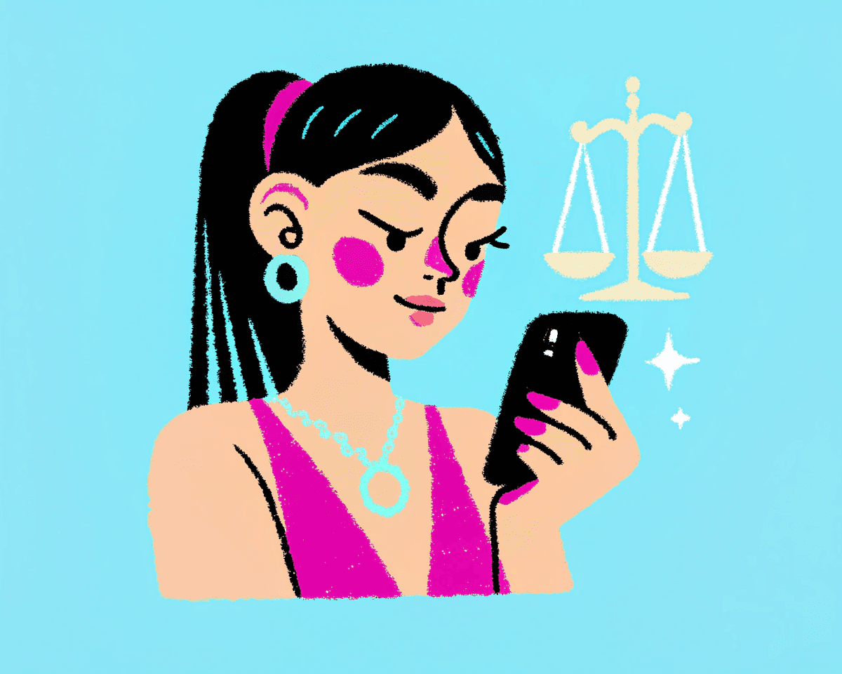 Illustration of Libra texting patterns in modern dating