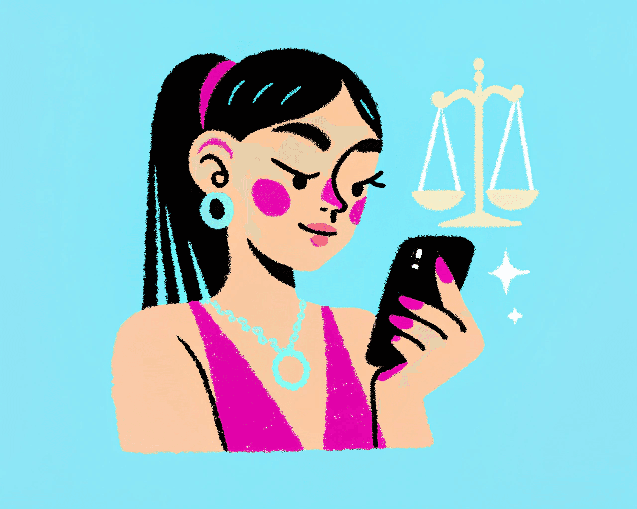 Illustration of Libra texting patterns in modern dating